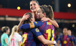 Kika Nazareth, Alexia Putellas, and Ewa Pajor celebrate during the match between FC Barcel...