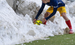 Thomas Carrique, player number 17 of FC Andorra, picks up the ball in the middle of the sn...
