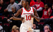 Nene Ndiaye (10) of the Rutgers Scarlet Knights reacts during an NCAA women's basketball g...