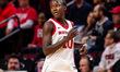 Nene Ndiaye (10) of the Rutgers Scarlet Knights reacts during an NCAA women's basketball g...