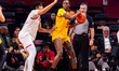 ISIMENME OZZY-MOMODU (9) of the Maryland Terrapins possesses the ball during an NCAA women...