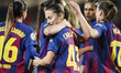 Carla Julia of FC Barcelona celebrates after scoring a goal with her teammates during the...