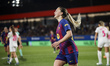 Carla Julia of FC Barcelona celebrates after scoring a goal during the Liga F Moeve match...