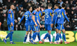 Leeds United players celebrate Ao Tanaka's goal for Leeds United, which puts Leeds 2-1 up...