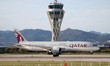 A Qatar Airways Boeing 787-9 Dreamliner prepares for takeoff on the Barcelona airport runw...