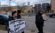 Demonstrators protest ICE (U.S. Immigration Customs Enforcement) at the Campbell County De...