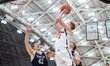 Landon Clark (8) of the Princeton Tigers goes up for a layup during an NCAA men's basketba...