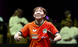 Zhu Yuling of Macao, China celebrates after competing against Chen Xingtong of China durin...