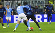 Marcus Thuram and Amir Rrahmani play during the Serie A match between FC Internazionale an...