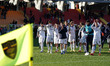 Players of Parma celebrate their win during the Serie A match between US Lecce and Parma C...