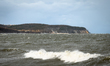 A distant view from Sopot looks toward the Orlowo Cliffs area along the coast near Gdynia...