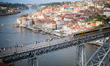 A Porto Metro train crosses the Dom Luis I Bridge, viewed from the Serra do Pilar viewpoin...