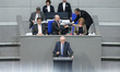 Parliamentary group leader of CDU/CSU Volker Kauder speaks during a plenary session at Bun...