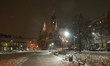 KRAKOW, POLAND – JANUARY 13:A view of Podgorze Market Square covered with fresh snow, wit...