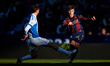 Iker Losada of Levante UD competes for the ball with Fernando Calero of RCD Espanyol durin...