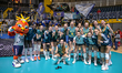 Chieri's players celebrate their victory and advancement to the next round during the CEV...