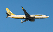 An SP-RSG Buzz Boeing 737-8AS aircraft flies over the match venue during the VisitMalta Wo...