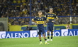 Exequiel Zeballos of Boca Juniors grabs his waist during a friendly match between Boca Jun...