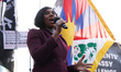 Leader of the Conservative Party Kemi Badenoch addresses activists rallying against plans...