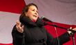 Aaja Chemnitz of Inuit Ataqatigiit speaks during a demonstration under the slogans 'hands...