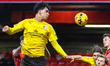 Freddie Anderson of Barrow AFC heads the ball during the Sky Bet League 2 match between Cr...