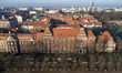 An aerial drone view shows the main building of the Maritime University of Szczecin at Wal...