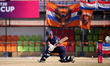 A Nepali cricket player plays a ball during the Women's T20 World Cup Qualifiers match aga...