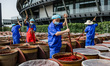 In Chengdu, Sichuan Province, China, on April 14, 2025, large jars at the Lao Tan Zi facto...