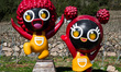 In Hanyuan, Sichuan Province, China, on April 13, 2025, mascots representing red Sichuan p...
