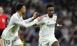 Vinicius Junior left winger of Real Madrid and Brazil celebrates after scoring his sides f...