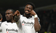 Patrick Agyemang of Derby County celebrates with teammates after scoring a goal during the...