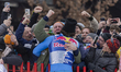 Giovanni Franzoni of Italy interacts with the fans after the HKR Downhill race at the FIS...