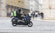 A person on a bike rides during daily activities in Lisbon, Portugal, on January 24, 2026,...