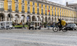 A person on a bike rides during daily activities in Lisbon, Portugal, on January 24, 2026,...