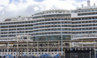 An exterior view of a cruise ship in Lisbon, Portugal, on January 24, 2026, reflects routi...