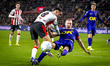 PSV Eindhoven defender Sergino Dest and NAC Breda defender Boy Kemper play during the matc...