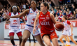 Aleksandra Mielnicka and Taylor Williams play during the basketball game between Wisla Kra...