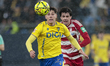 Iker Recio of Cadiz CF competes for the ball with Gonzalo Petit of Granada CF during the L...