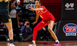 Antonia Bates (4) of the Rutgers Scarlet Knights plays defense against Olivia Olson (1) of...