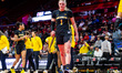 Olivia Olson of the Michigan Wolverines exits the court during an NCAA women's basketball...