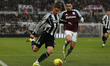 Harvey Barnes of Newcastle United attempts a cross during the Premier League match between...