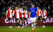 Heracles Almelo defender Ivan Mesik feels dejected by the goal of SC Feyenoord Rotterdam d...