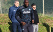 Romelu Lukaku of Napoli participates in a training session ahead of the UEFA Champions Lea...