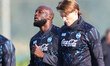 Romelu Lukaku of Napoli and Scott McTominay of Napoli participate in a training session ah...