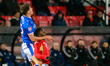Kallum Cesay of Salford City FC tries a shot during the Sky Bet League 2 match between Sal...