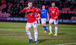 Ryan Graydon of Salford City FC shows his frustration after missing a goal attempt during...