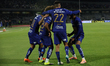 Pumas players celebrate a goal during the match corresponding to Matchday 4 of the 2026 Cl...