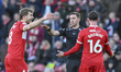 Middlesbrough's players appeal to Referee Ben Toner after Vladan Kovacevic, Norwich City G...