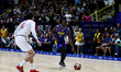 Satria Muda player Jalen Leonard Jones dribbles the ball during the Satria Muda Bandung vs...