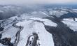 In Langhe, Piedmont, Italy, on February 3, 2026, a panorama of snow-covered vineyards appe...
